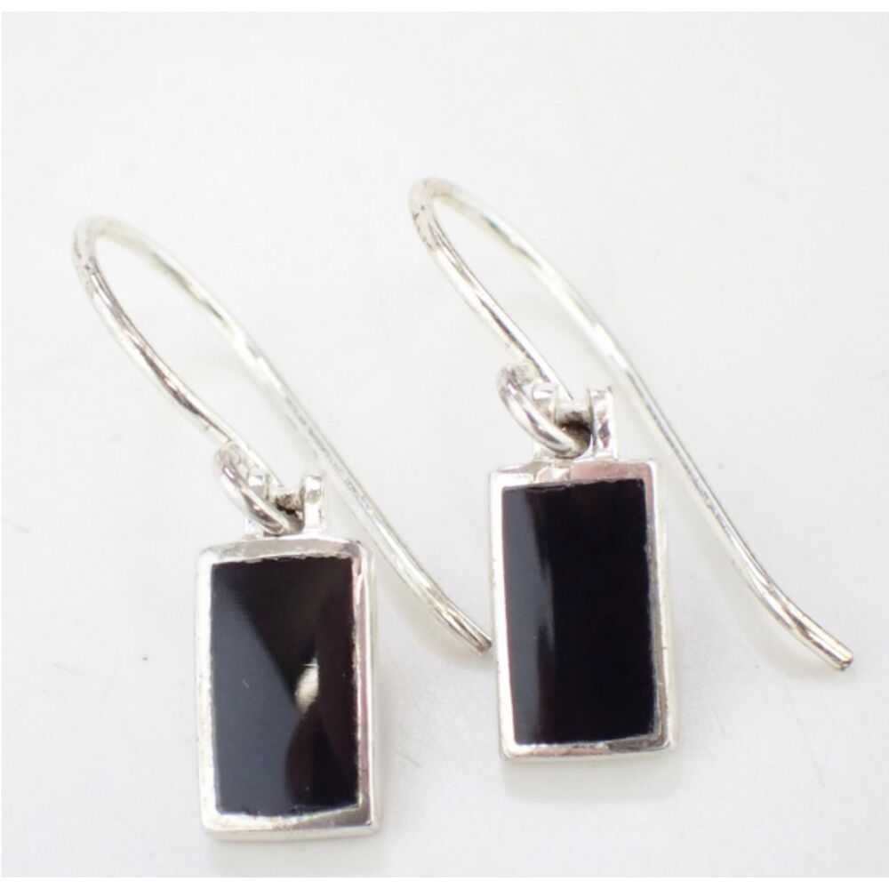 925 Silver Black Onyx Stone 22mm L Dangle Earrings 1.6g